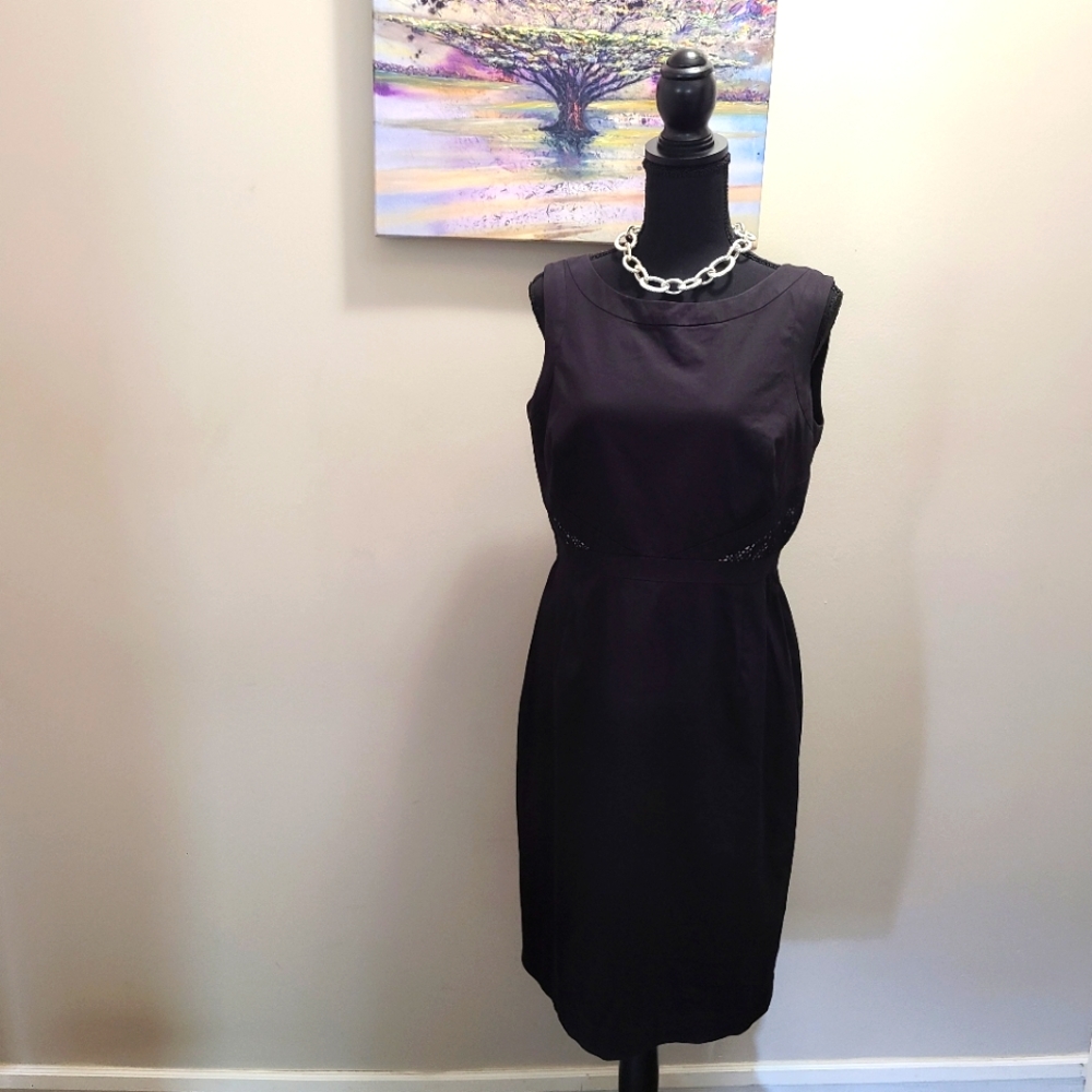 🖤CALVIN KLEIN Black Sheath Sleeveless Dress with Eylet Detail Size 8